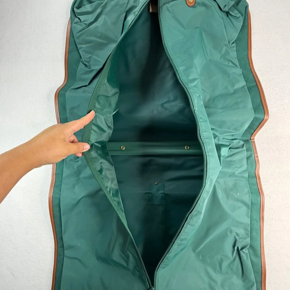Polo Ralph Lauren Green Canvas Leather Trim Garment Bag Suit Carrier Travel Bag
